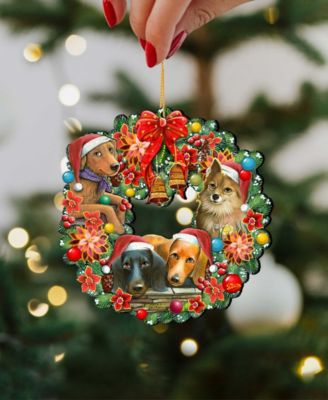 Christmas Friends Puppy Wreath Holiday Ornaments, Set of 2