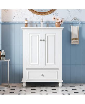 24 Inch Bathroom Vanity with Ceramic Sink, Soft-Close Doors, Adjustable Shelf and Drawer Organizer for Small Spaces