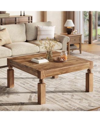 Square Coffee Table, 39-Inch Farmhouse Coffee Table with Sturdy Legs