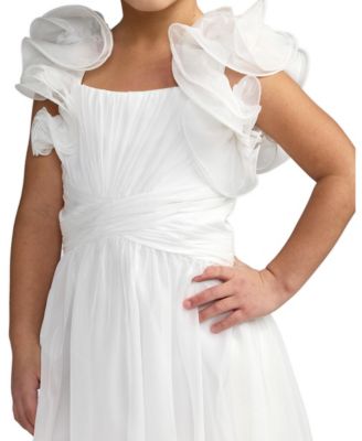 Big Girls Chiffon Ruffle Shoulder Dress