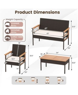 8 PCS Wicker Furniture Set with Acacia Wood Tabletop Armrests Cushions for Backyard