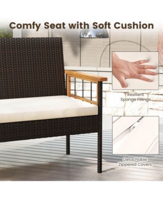 8 PCS Wicker Furniture Set with Acacia Wood Tabletop Armrests Cushions for Backyard