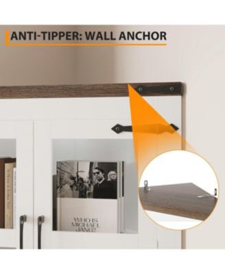 Rustic Farmhouse Tall Corner Storage Cabinet with Glass Doors & Adjustable Shelves, Corner Display Cabinet for Kitchen