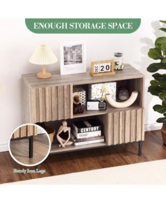 Farmhouse Entryway Table with Storage Shelves & Metal Legs - Wooden Sideboard Buffet Cabinet, Sofa Table for Living Room, Dining Room