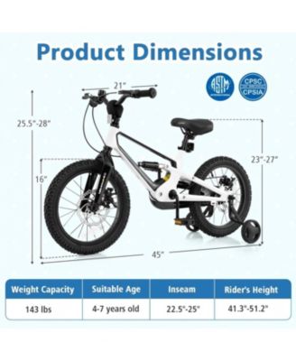 16 Inch Kids Bike Magnesium Alloy Bicycle Adjustable for Aged 4 to 7