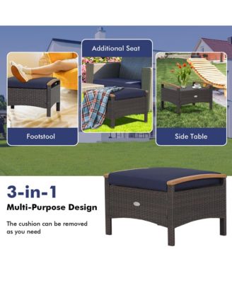 2PCS Patio Ottomans Wooden Handles Rattan Knitting Foot Pedal