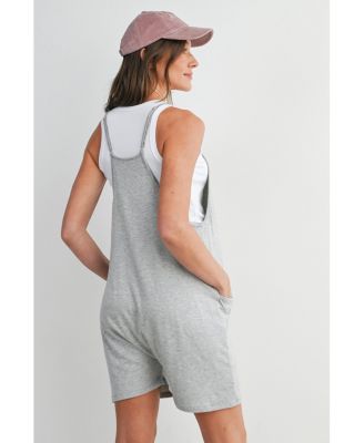 Maternity Sleeveless Loose Fit V-Neck Romper with Pockets and Adjustable Straps