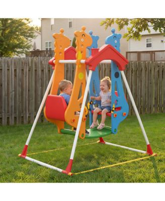 Kids Indoor Swing with Double Seats and Safety Belts, Mixed-Color