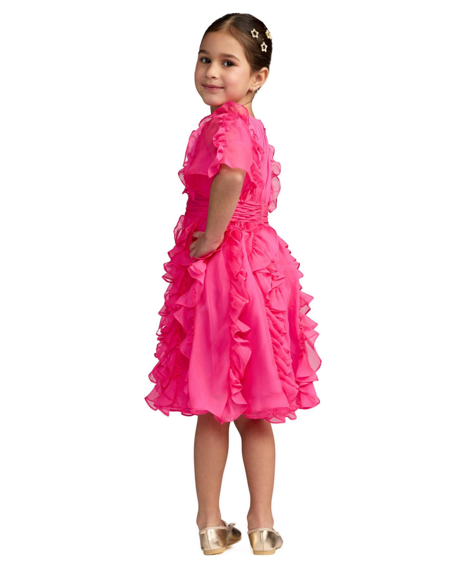 Little Girls Chiffon High Neck Ruffle Dress