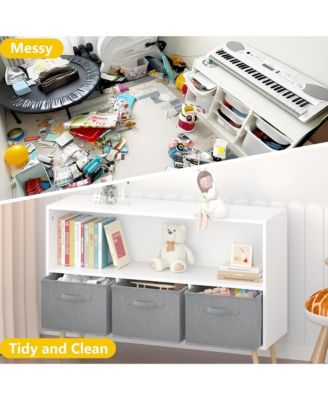 Kids Bookcase and Bookshelf, Toy Storage Cabinet Organizer with 3 Collapsible Fabric Drawers for Playroom, Living Room