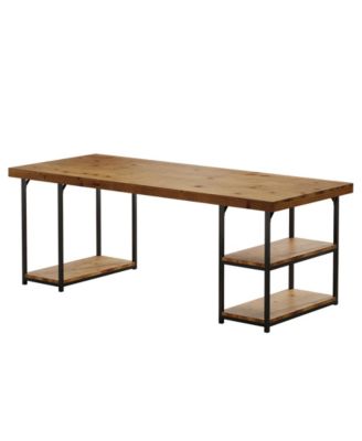 71-Inch Extra Long Desk with Shelves, Industrial Solid Wood Home Office Desk, Large Office Computer Table Writing Gaming Workstation