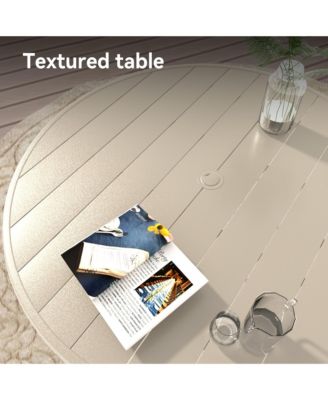 52.95" Round Outdoor Dining Table for 6–7 People, All-Weather Steel Patio Table with Umbrella Hole, Sandstone