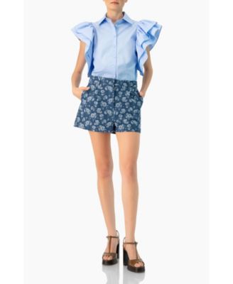 Women's Floral Patterned Denim Shorts