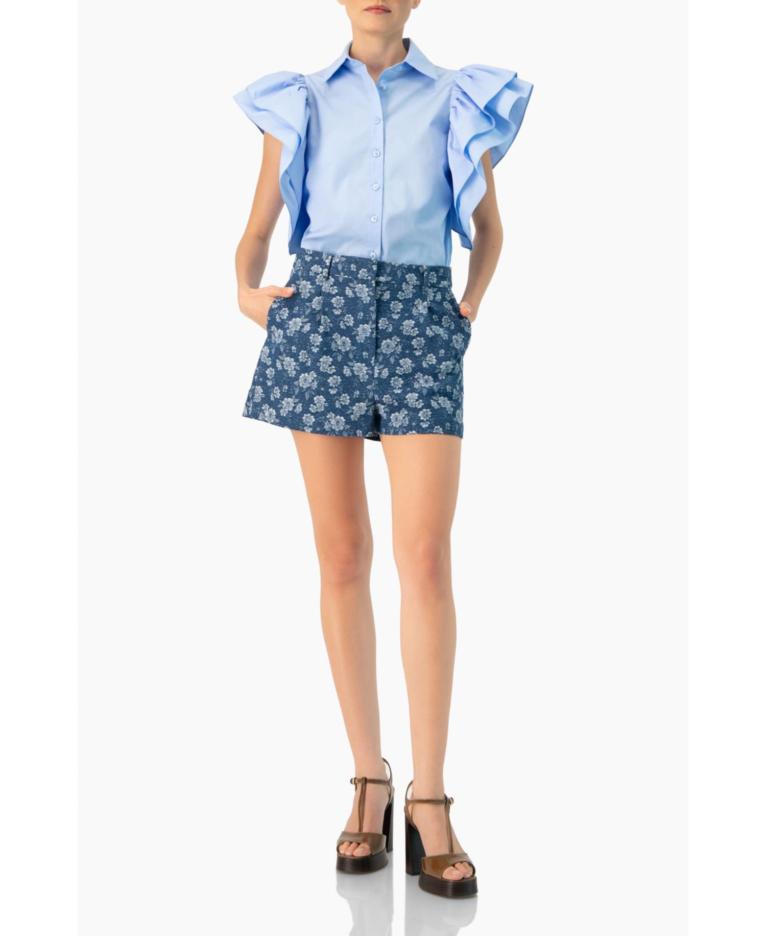 Women's Floral Patterned Denim Shorts