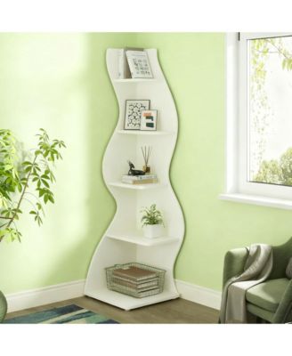 5-Tier Wall Corner Bookshelf, Modern Bookcase Storage Rack with Adjustable Shelves, Unique Shape for Living Room, Home Office