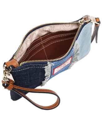 Frayed Panel Denim Pouch Wristlet
