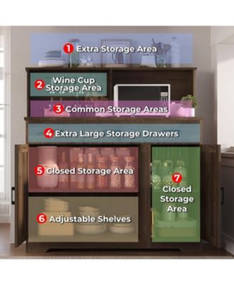 Farmhouse Style Buffet Cabinet with Integrated Microwave Stand, Versatile Sideboard Storage Featuring Drawers and Shelves