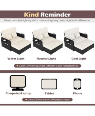 Set of 2 PE Wicker Outdoor Daybed w/4-Level Adjustable Backrest Storage Ottoman