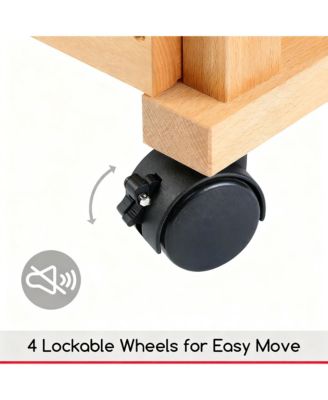 Solid Beechwood Art Cart with 3-Tier Shelves and Swivel Wheels