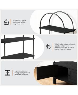 71-Inch Tall Arched Bookshelf Bookcase Shelving Unit with Storage Cabinet Heavy for Living Room/Office
