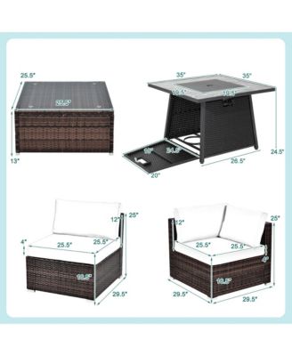 Set of 7 Patio Furniture Set w/ 35'' Propane Gas Fire Pit Table & Waterproof Cover