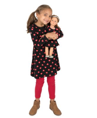Big Girls 6-14 Matching Doll Long Sleeve Cotton Crew Neck A-Line Dress