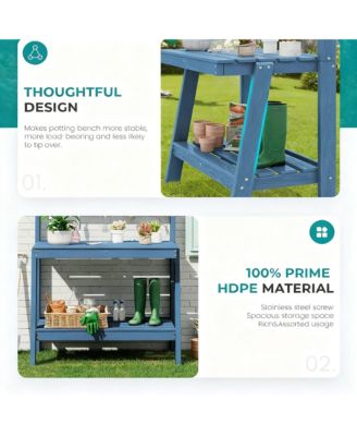 Outdoor gardening 3-tier shelf with angled legs and hooks