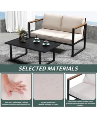 4Pcs Metal Outdoor Patio Furniture Set All Weather Outdoor Conversation Set with Thick Cushions and Coffee Table Ideal for Backyard