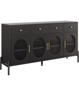 62 Inch Modern Sideboard Cabinet 3 Drawers and 3 Glass Doors Anti Tip Safety