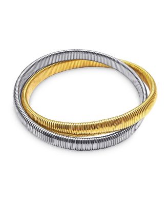 Omega Snake Cobra Wide Bangle Twisted Bracelet Set Gold Black Plated Steel