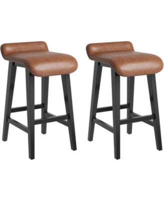 26.2" Bar Stools Set of 2, Modern Upholstered Kitchen Stools with Low Back, Footrest & Wood Legs, Counter Height for Kitchen or Dining