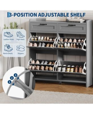 Shoe Cabinet with 4 Flip Drawers & 2 Top Drawers, Wooden Shoe Organizer Cabinet with Adjustable Shelf