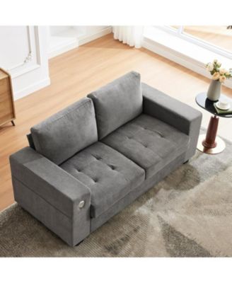 70" Versatile Contemporary Sectional Sofa in Chenille Fabric for Two with USB Charging Port and Side Storage Pocket, Fabric Cover Removable