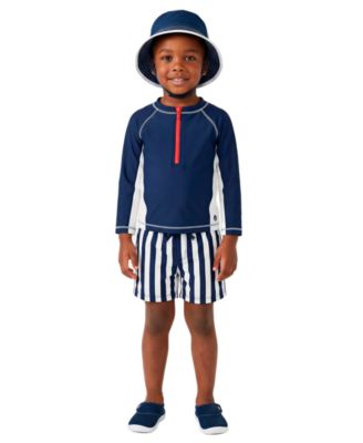 Baby Boys' Long-Sleeve Rashguard, Swim Trunks and Sun Hat, 3-Piece Set