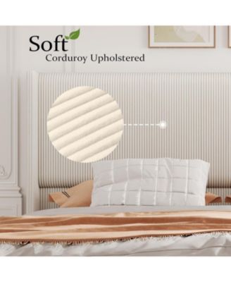 King Size Bed Frame, Corduroy Platform Bed Frame with 50'' Tall Wingback Headboard, Sturdy Wooden Slats Support, Noise Free