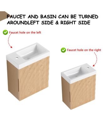 Wall Mounted Bathroom Vanity with Resin Sink, Modern 3D Shell Pattern & Soft Close Door, 18.5" Compact Cabinet for Small Bathrooms