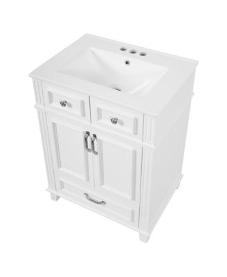 Freestanding Bathroom Vanity with Ceramic Sink, Solid Wood MDF Cabinet, Soft Close Drawer for Small Spaces