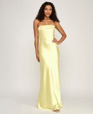 Juniors' Strapless Drape-Back Satin Gown