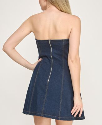 Juniors' Denim Strapless Mini Dress