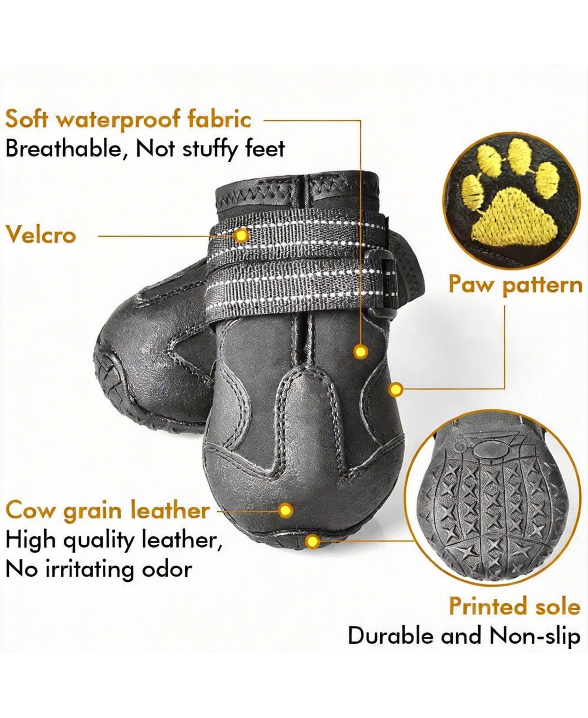 Dog Boots with Reflective Straps for Large Breeds - Rugged, Anti-slip, and Comfortable