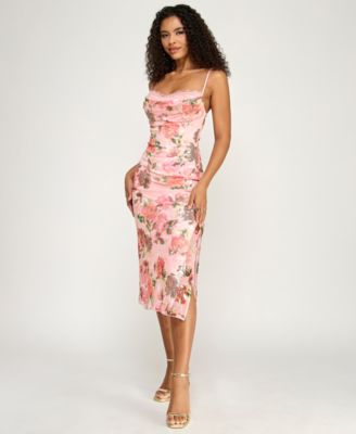 Juniors' Floral Peek-a-Boo Bra Sweetheart Neck Midi Dress