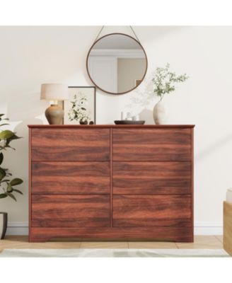  Wooden Dresser with 6 Drawers, Tall Modern Closet with Deep Storage, Large Chest of Drawers with Wide Top, Long Storage Dresser for Bedroom