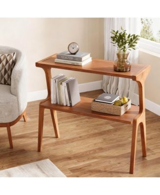 Narrow End Table 2-Tier Slim Sofa Side Solid Wood Farmhouse Tall Storage Shelf Modern Skinny Bedside