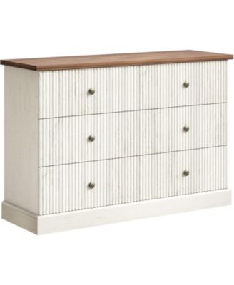 6 Drawer Dresser for Bedroom, Fluted Horizontal Chest of Drawers, Wide Wood Dresser with Metal Handles