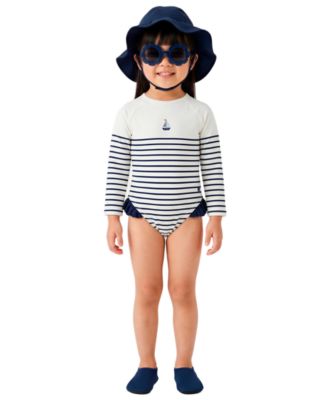 Baby Girls' Striped One-Piece Swimsuit, Hat and Sunglasses, 3-Piece Set