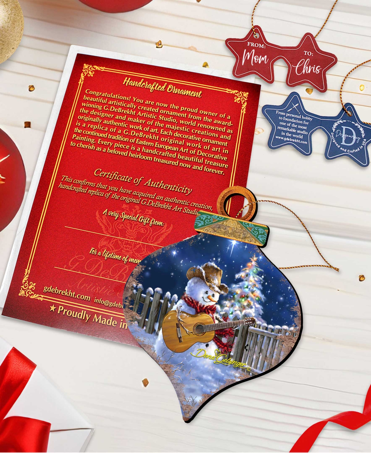 Designocracy by Dona Gelsinger Guitar Player Snowman Ornament, Set of 2