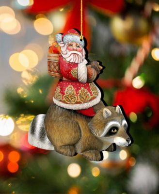 Raccoon Santa Holiday Ornaments, Set of 2