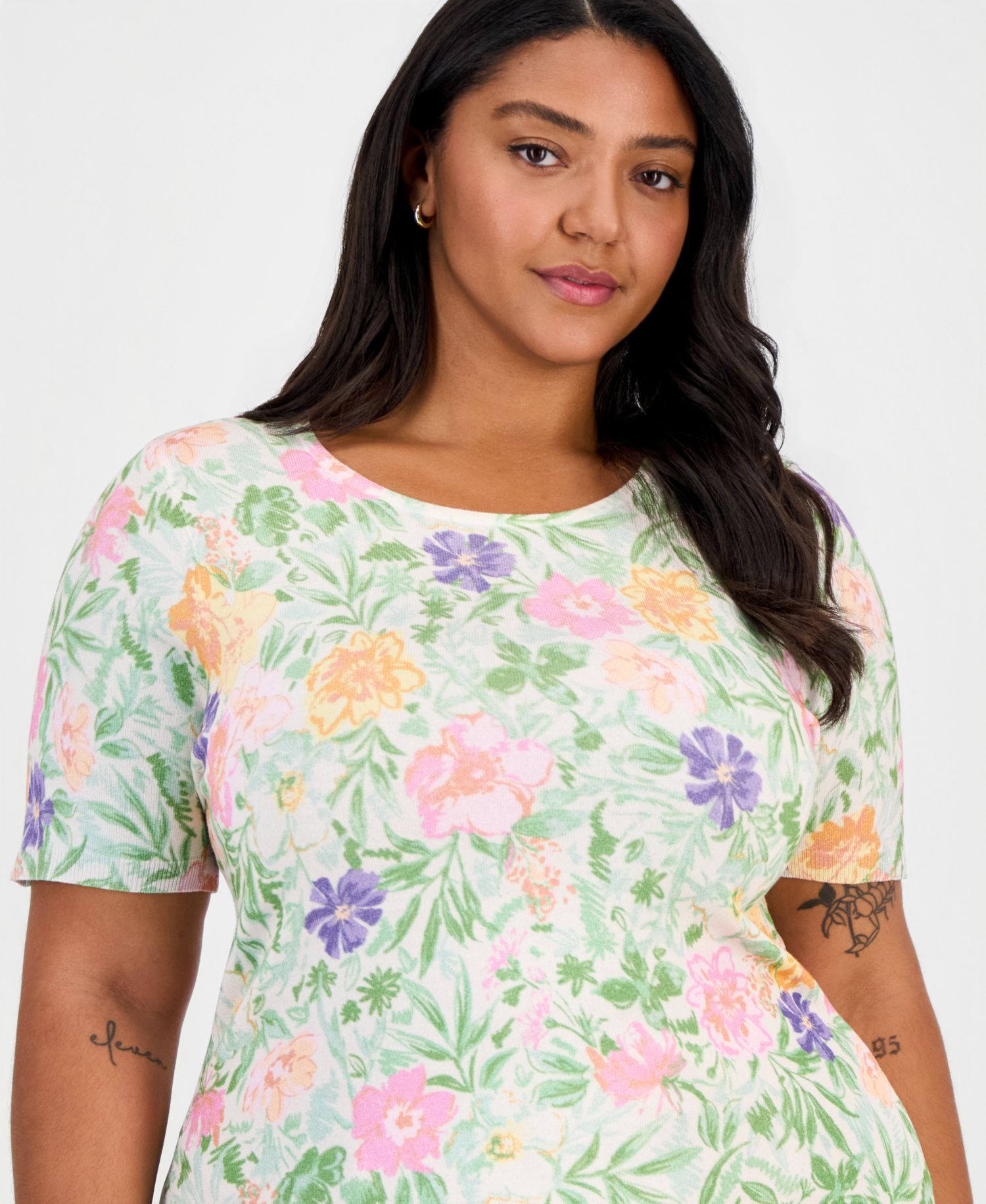 Plus Size Printed Short-Sleeve Sweater