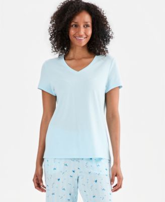 Women's Solid V-Neck Short-Sleeve Sleepwear Top