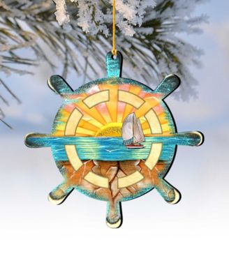 Captains Wheel Wooden Ornaments Set of 2